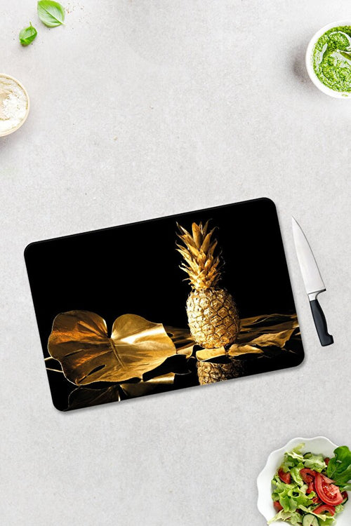 Altın Ananas | Cam Kesme Tahtası - Cam Kesme Tablası | 30cm X 40cm