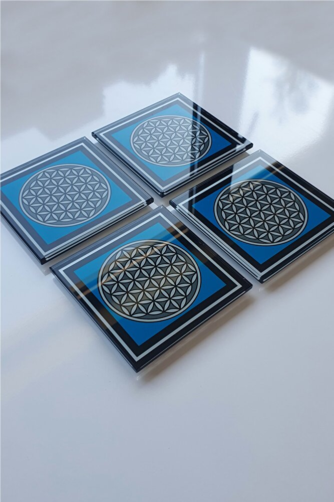 Cam Bardak Altlığı | 4'lü Takım Yaşam Çiçeği | 10cm X 10cm