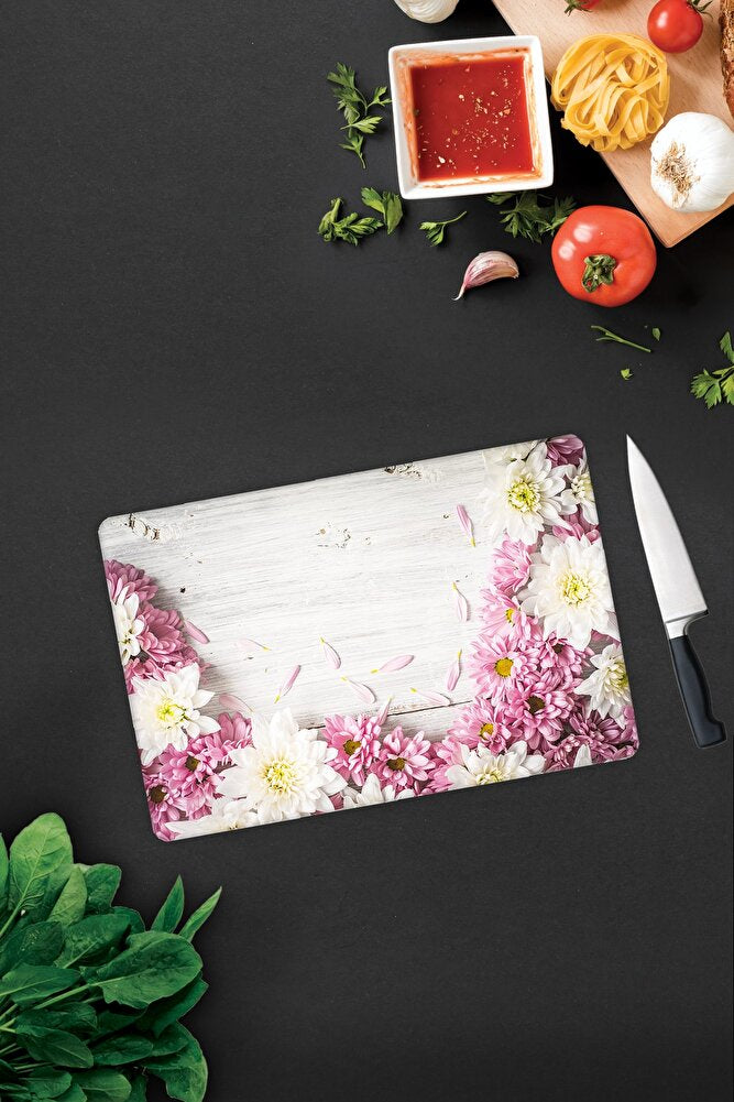 Pembe Kasımpatı | Cam Kesme Tahtası - Cam Kesme Tablası | Çap32 cm