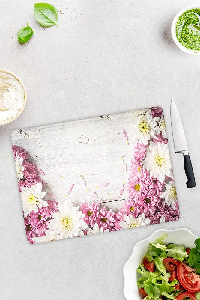 Pembe Kasımpatı | Cam Kesme Tahtası - Cam Kesme Tablası | Çap32 cm