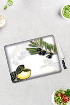 Zeytin Ve Limon Desen | Cam Kesme Tahtası - Cam Kesme Tablası | 30cm X 40cm