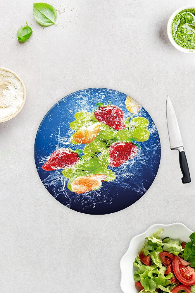 Köpüklü Meyveler | Cam Kesme Tahtası - Cam Kesme Tablası | 29 cm x 34 cm
