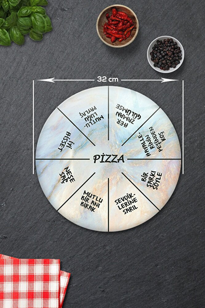 Pizza Servis Tabağı | Supreme Mermer | Mottolu Pizza Tabağı | Çap 32cm