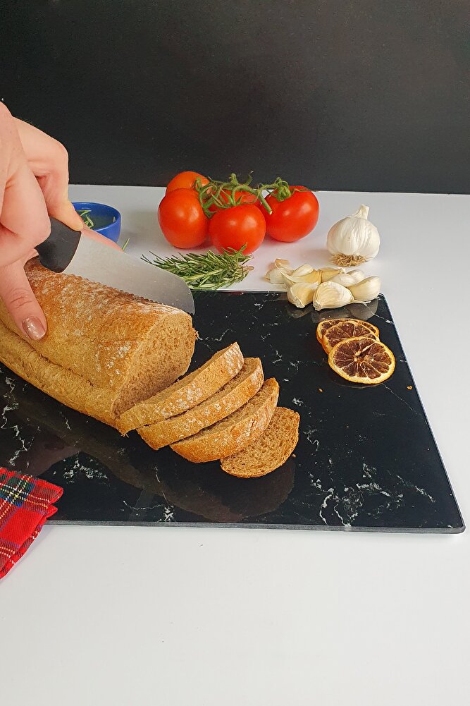 Siyah Mermer Görünümlü | Cam Kesme Tahtası - Cam Kesme Tablası | 20cm X 30cm