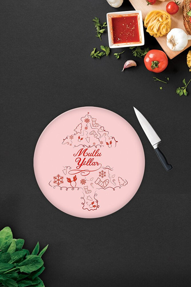 Mutlu Yıllar | Cam Kesme Tahtası - Cam Kesme Tablası | Çap32 Cm