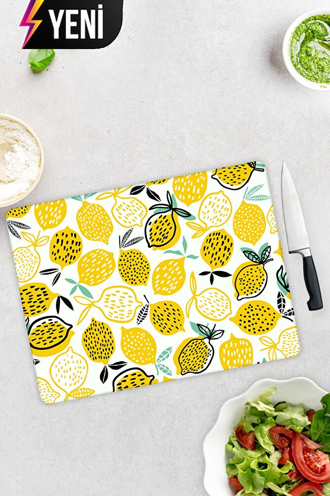 Sarı Limonlar | Cam Kesme Tahtası - Cam Kesme Tablası | 20cm x 30cm