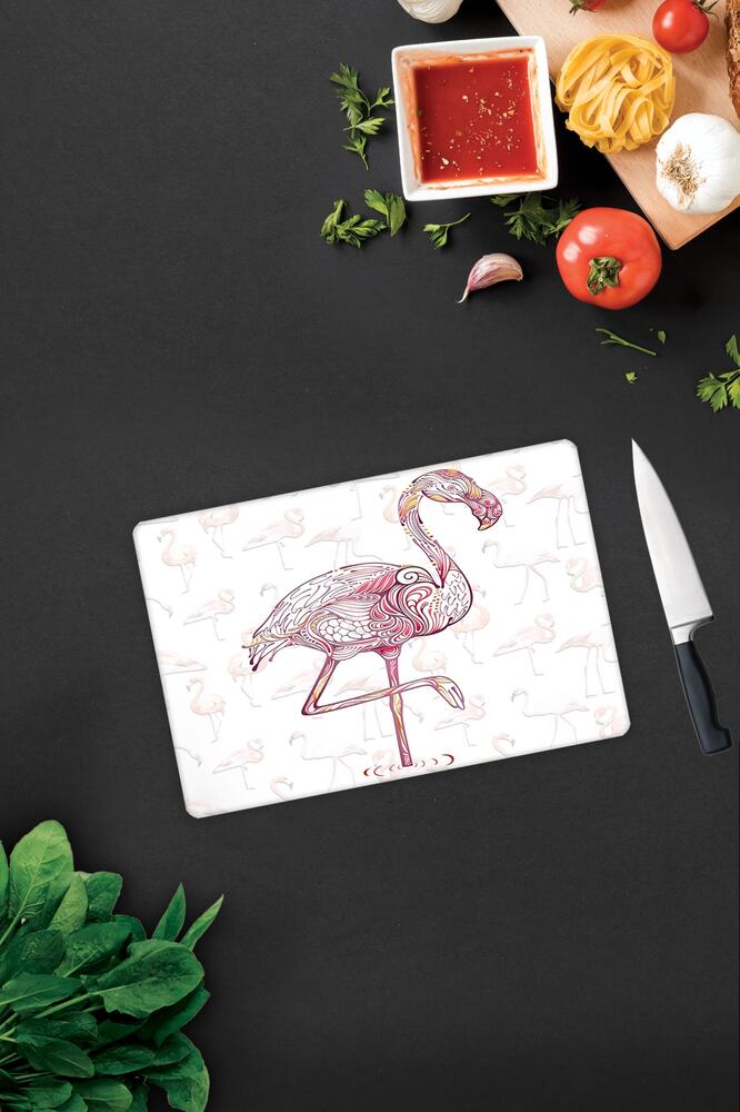 Flamingo Desen | Cam Kesme Tahtası - Cam Kesme Tablası | 29 cm x 34 cm