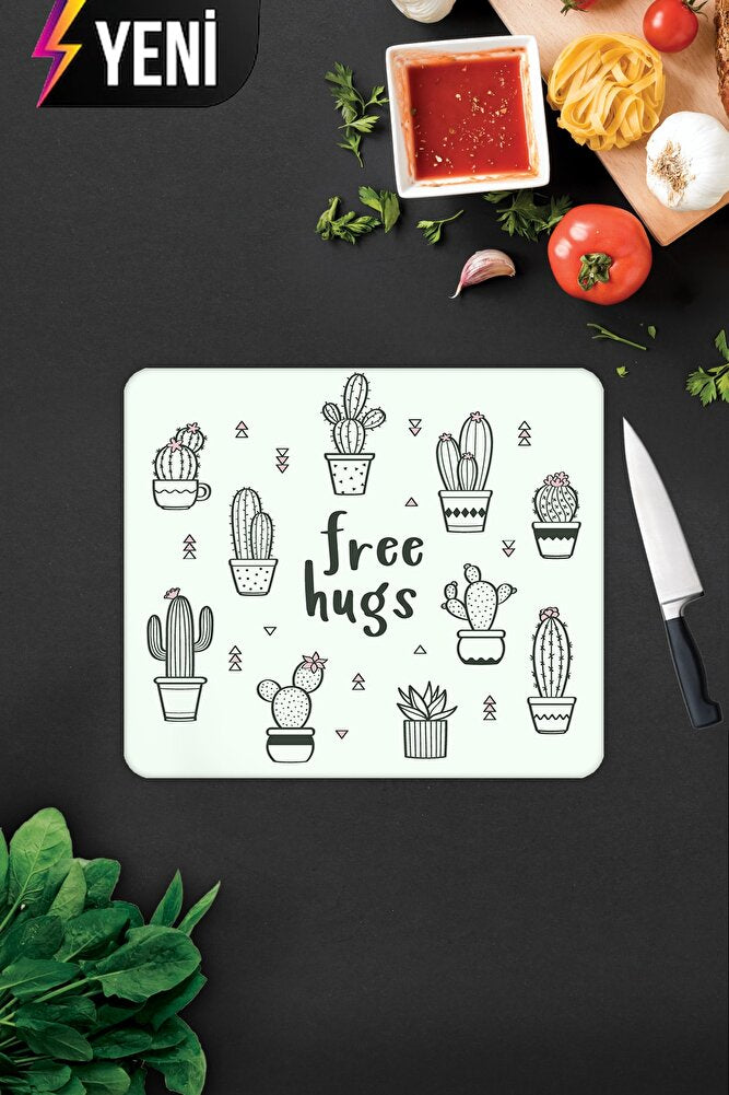 Free Hugs | Cam Kesme Tahtası - Cam Kesme Tablası | Çap 32cm