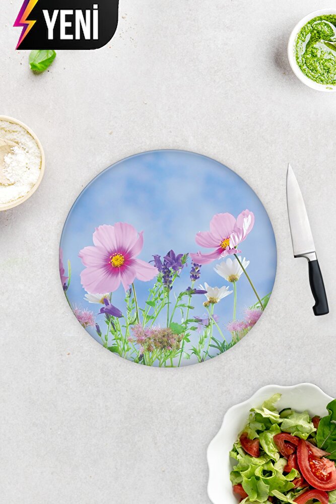 Cam Kesme Tahtası - Cam Kesme Tablası | Menekşe Desenli | 30cm X 40cm