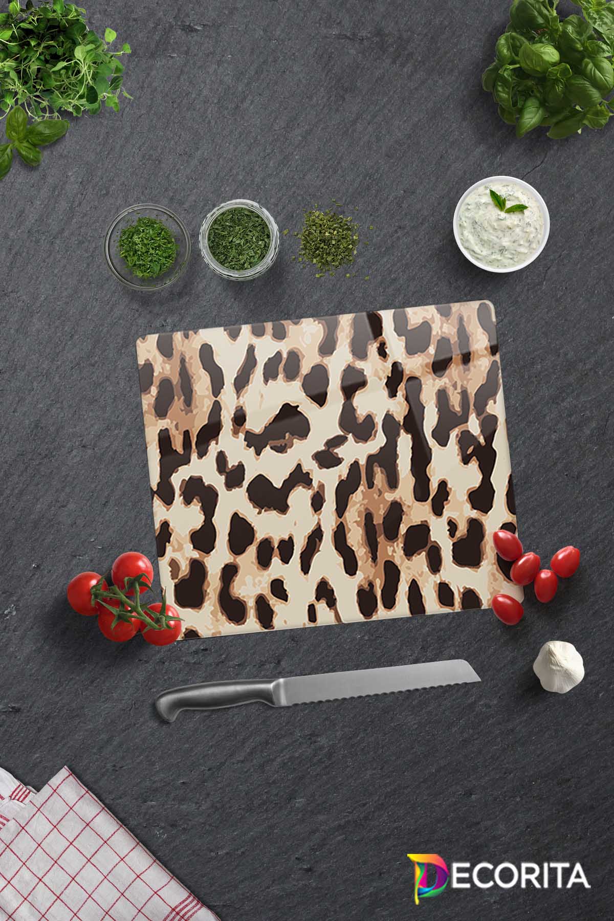Leopar Desen | Cam Kesme Tahtası - Cam Kesme Tablası | 29cm X 34cm