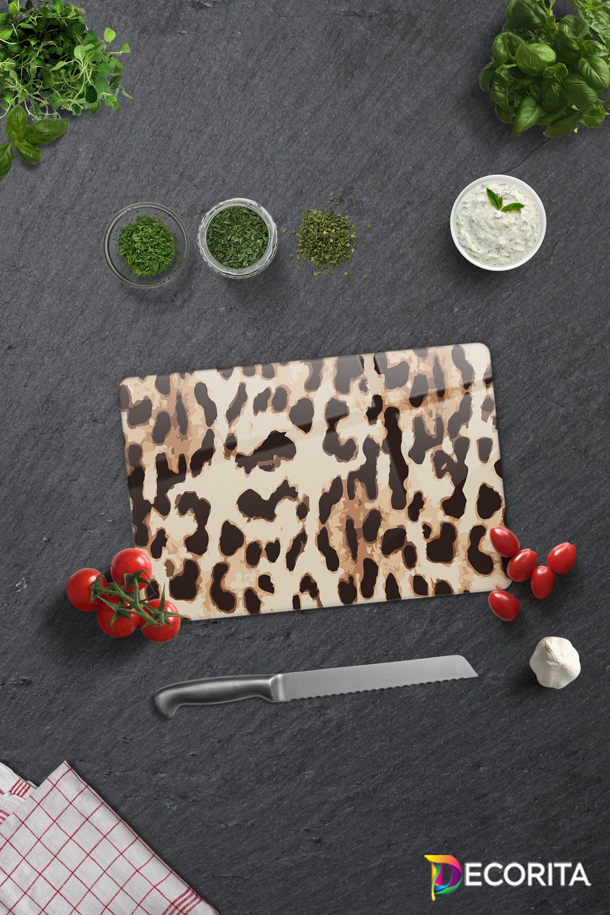 Leopar Desen | Cam Kesme Tahtası - Cam Kesme Tablası | 20cm X 30cm