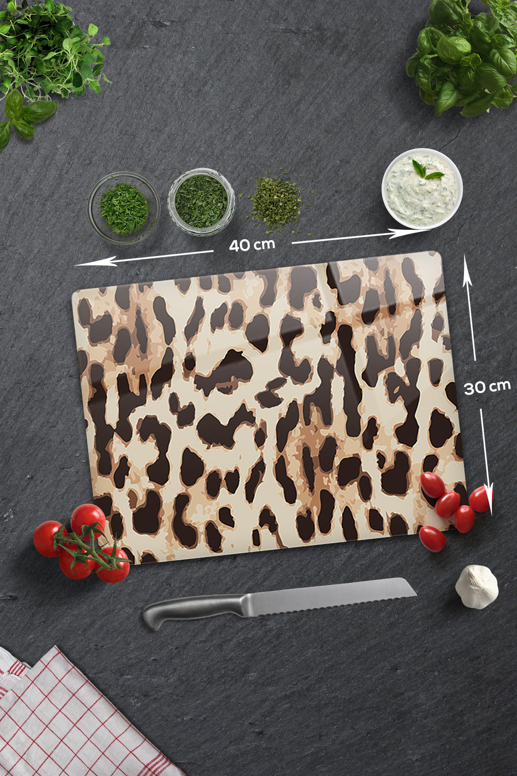 Leopar Desen | Cam Kesme Tahtası - Cam Kesme Tablası | 30cm X 40cm
