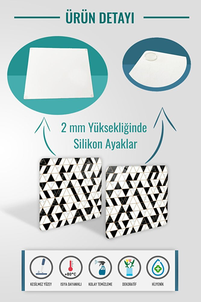 2'li Takım | Cam Tabak - Kahvaltı Tabağı - Pasta Tabağı | Black Gold | 29cm X 34cm