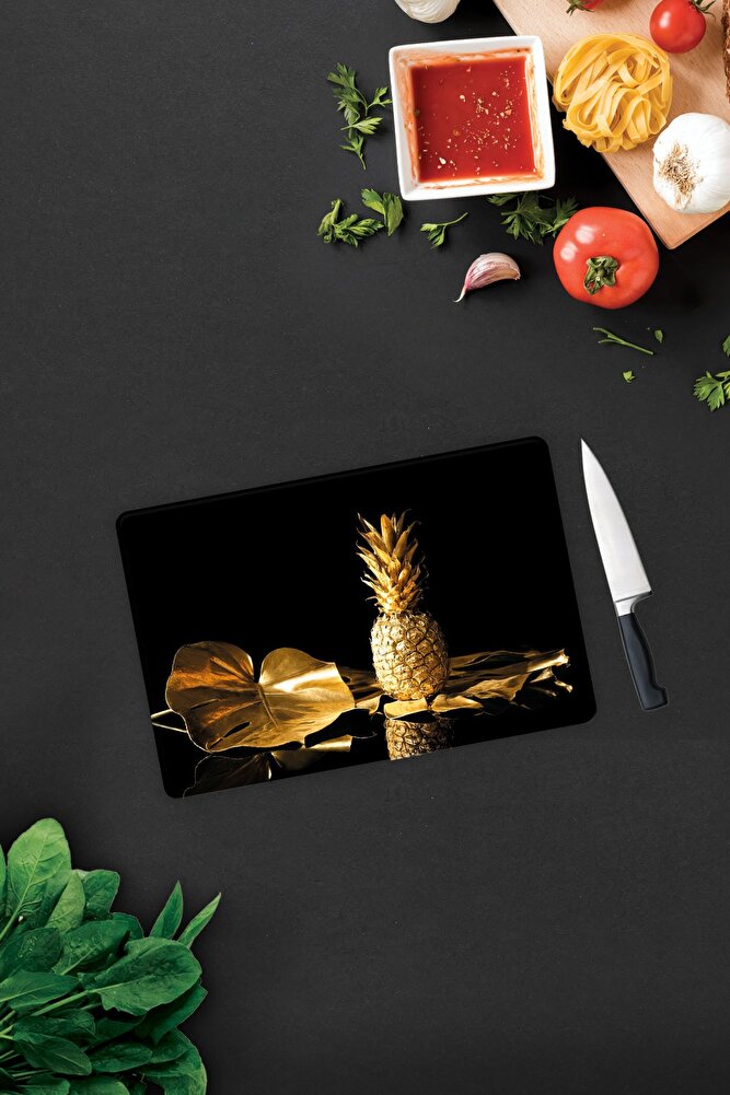 Altın Ananas | Cam Kesme Tahtası - Cam Kesme Tablası | 20cm X 30cm