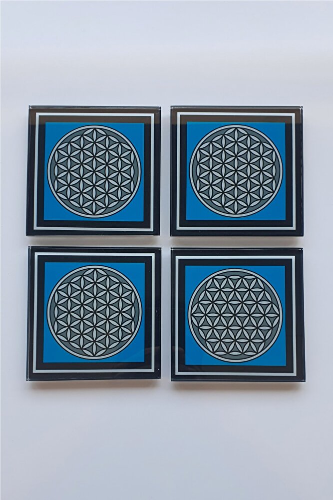 Cam Bardak Altlığı | 4'lü Takım Yaşam Çiçeği | 10cm X 10cm