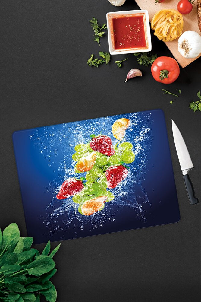 Köpüklü Meyveler | Cam Kesme Tahtası - Cam Kesme Tablası | 29 cm x 34 cm