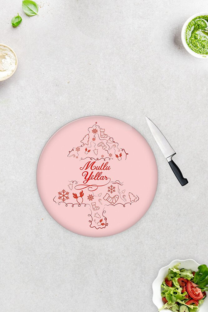 Mutlu Yıllar | Cam Kesme Tahtası - Cam Kesme Tablası | Çap32 Cm