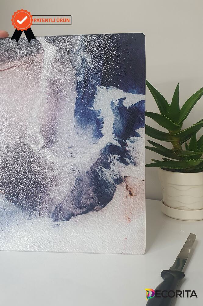 Cam Kesme Tahtası - Cam Kesme Tablası | Buzlu Cam - Ocean | 30cm X 40cm