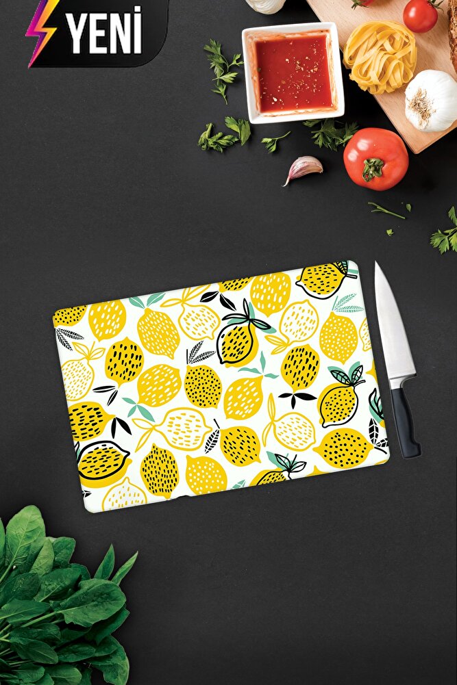 Sarı Limonlar | Cam Kesme Tahtası - Cam Kesme Tablası | 20cm x 30cm