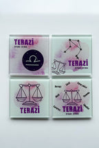 Cam Bardak Altlığı | Burçlar - Terazi Burcu | 4'lü Takım | 10cm X 10cm