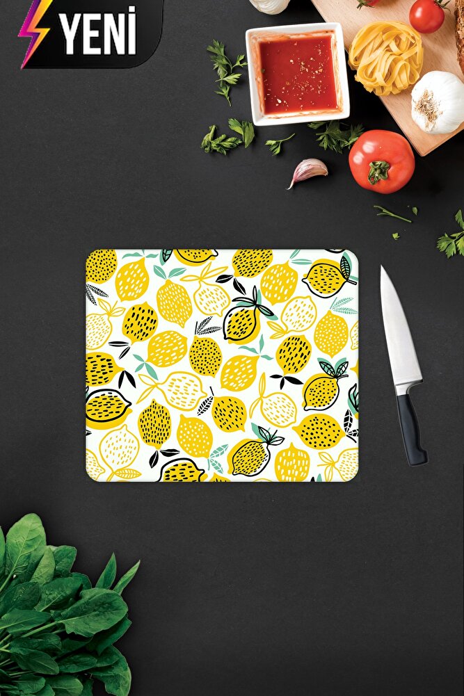Sarı Limonlar | Cam Kesme Tahtası - Cam Kesme Tablası | 20cm x 30cm