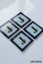 Cam Bardak Altlığı | Harfli Tasarım | 4'lü Takım | J | 10cm X 10cm