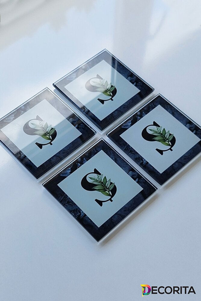 Cam Bardak Altlığı | Harfli Tasarım | 4'lü Takım | Ş Harfi | 10cm X 10cm