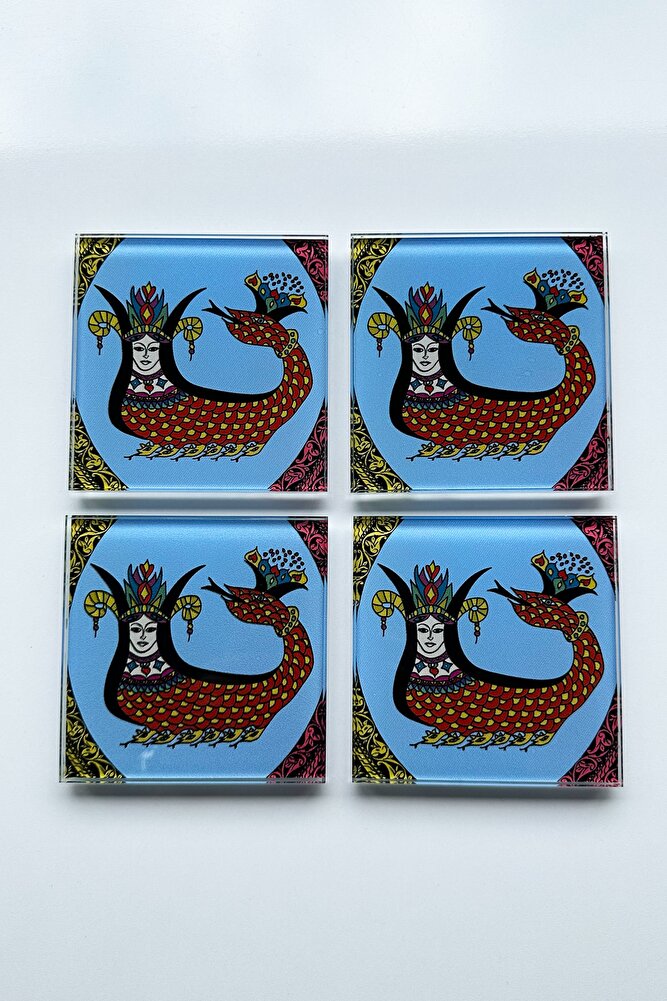 Cam Bardak Altlığı | Klasik Şahmeran | 4'lü Takım | 10cm X 10cm