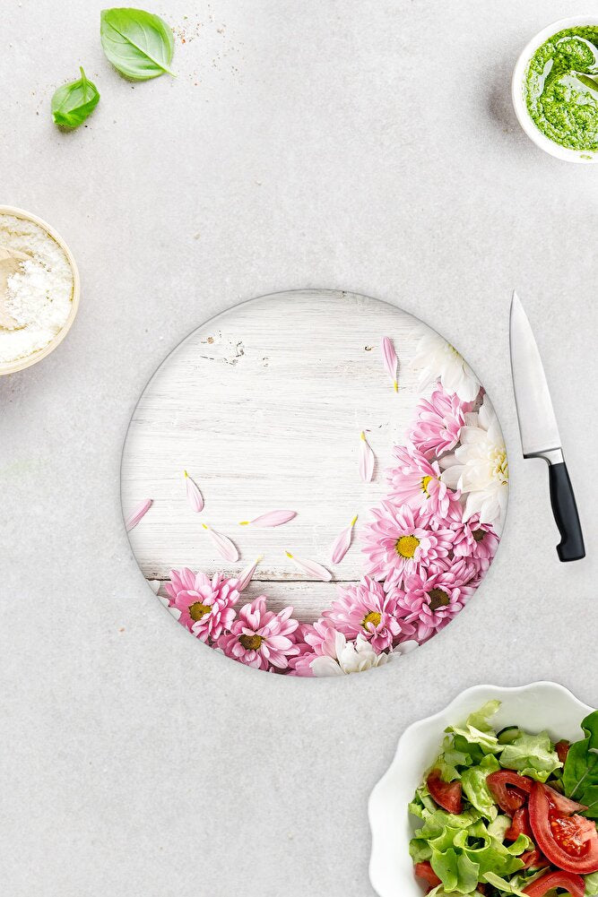Pembe Kasımpatı | Cam Kesme Tahtası - Cam Kesme Tablası | Çap32 cm