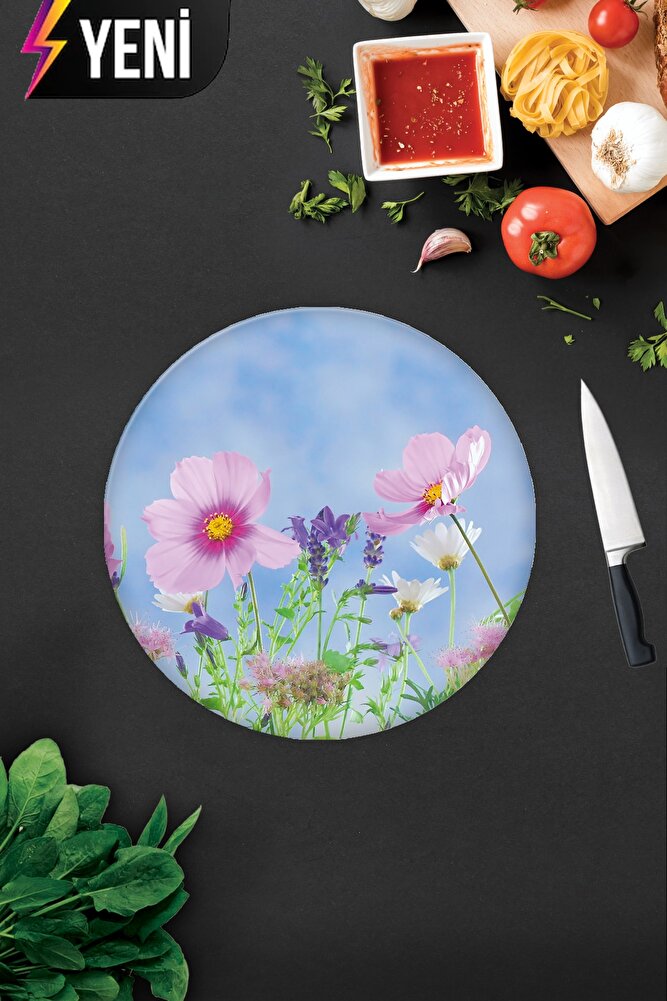 Cam Kesme Tahtası - Cam Kesme Tablası | Menekşe Desenli | 30cm X 40cm