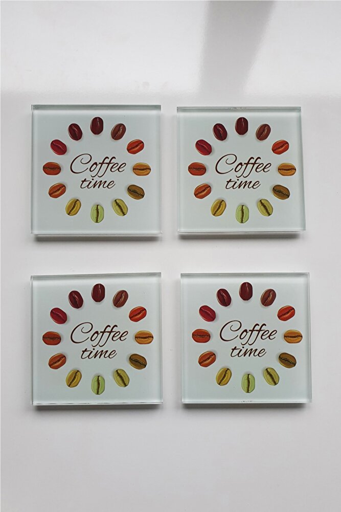 Cam Bardak Altlığı | 4'lü Takım Coffee Time | 10cm X 10cm