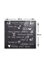Cam Ocak Arkası Koruyucu | Mutfak Kuralları - Kara Tahta Görünümlü | 40cm X 60cm
