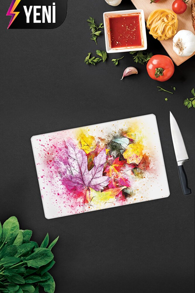 Renkli Sonbahar | Cam Kesme Tahtası - Cam Kesme Tablası | 29cm x 34cm