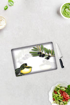 Zeytin Ve Limon Desen | Cam Kesme Tahtası - Cam Kesme Tablası | 20cm X 30cm