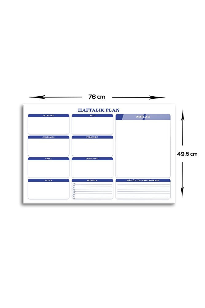 Cam Tablo | Haftalıkplanlayıcı | Beyaz Fon | 49,5cm X 76cm