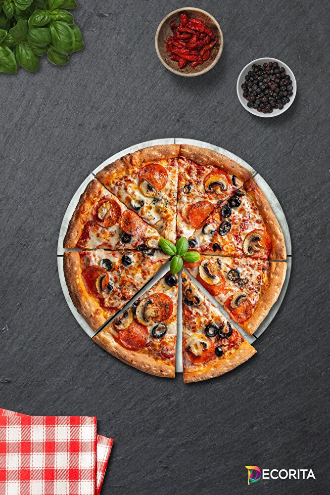 Pizza Servis Tabağı | Supreme Mermer | Mottolu Pizza Tabağı | Çap 32cm
