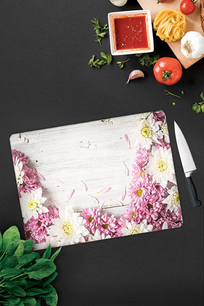 Pembe Kasımpatı | Cam Kesme Tahtası - Cam Kesme Tablası | Çap32 cm