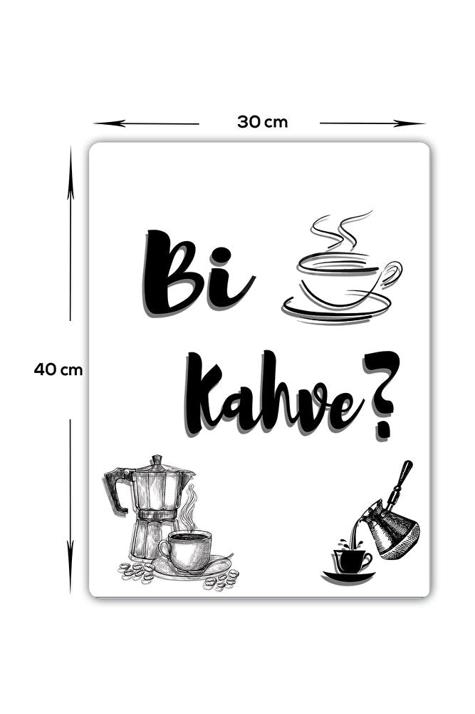 Cam Tablo | Kahve Köşesi - Bi Kahve | Beyaz Fon |