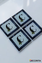 Cam Bardak Altlığı | Harfli Tasarım | 4'lü Takım | Ç Harfi | 10cm X 10cm