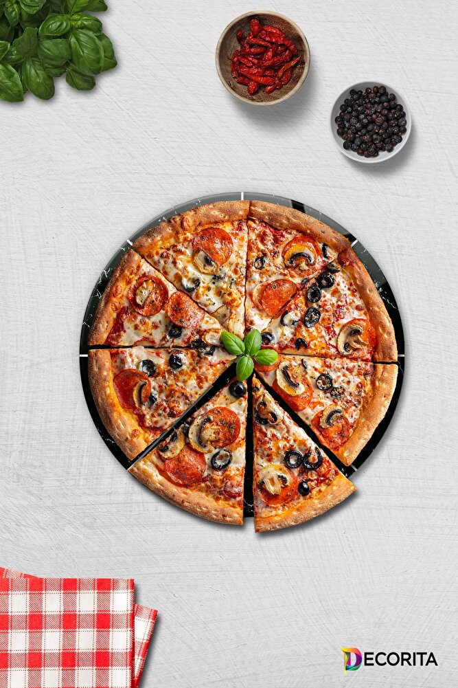 Pizza Servis Tabağı | Supreme Mermer | Mottolu Pizza Tabağı | Çap 32cm