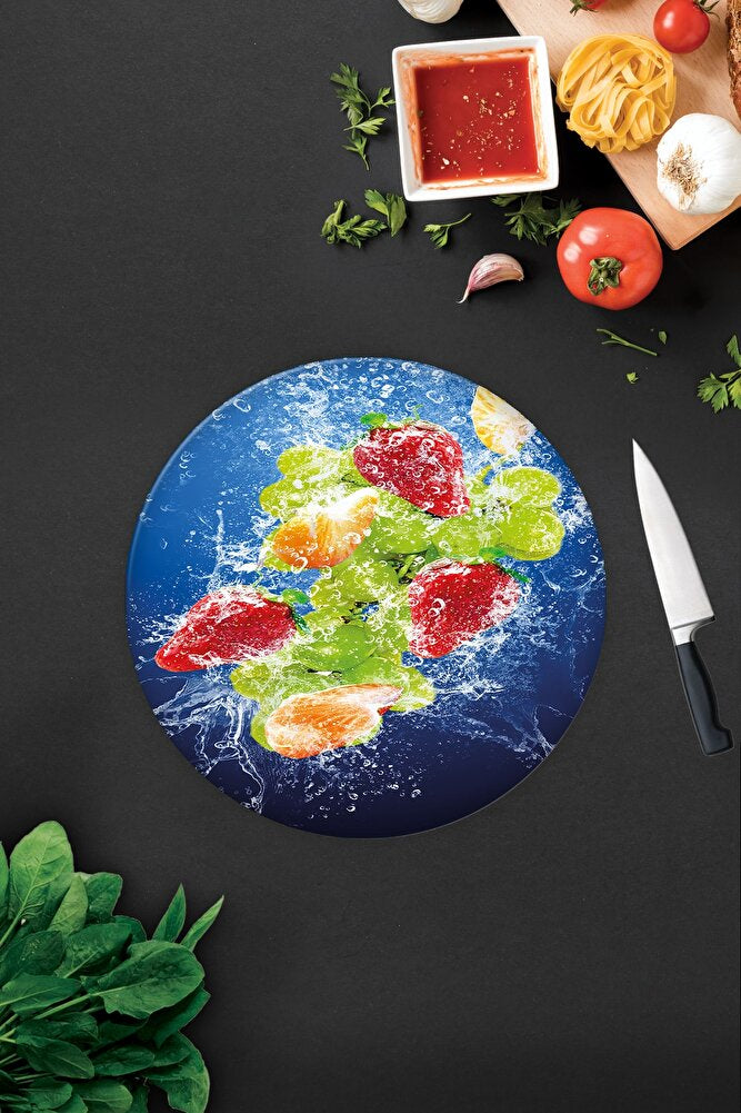 Köpüklü Meyveler | Cam Kesme Tahtası - Cam Kesme Tablası | 29 cm x 34 cm