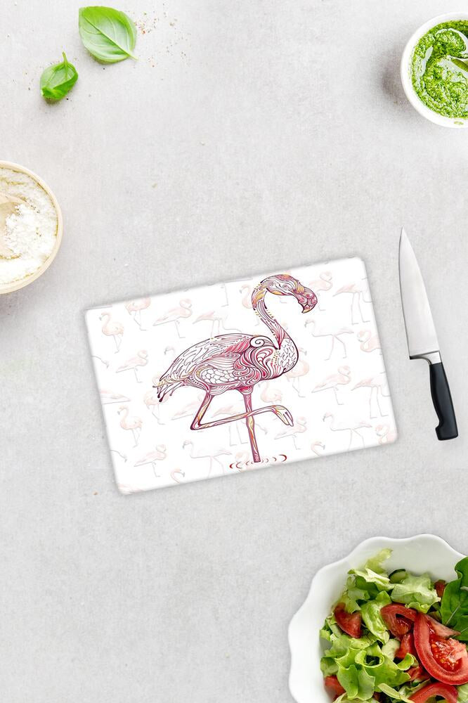 Flamingo Desen | Cam Kesme Tahtası - Cam Kesme Tablası | 29 cm x 34 cm