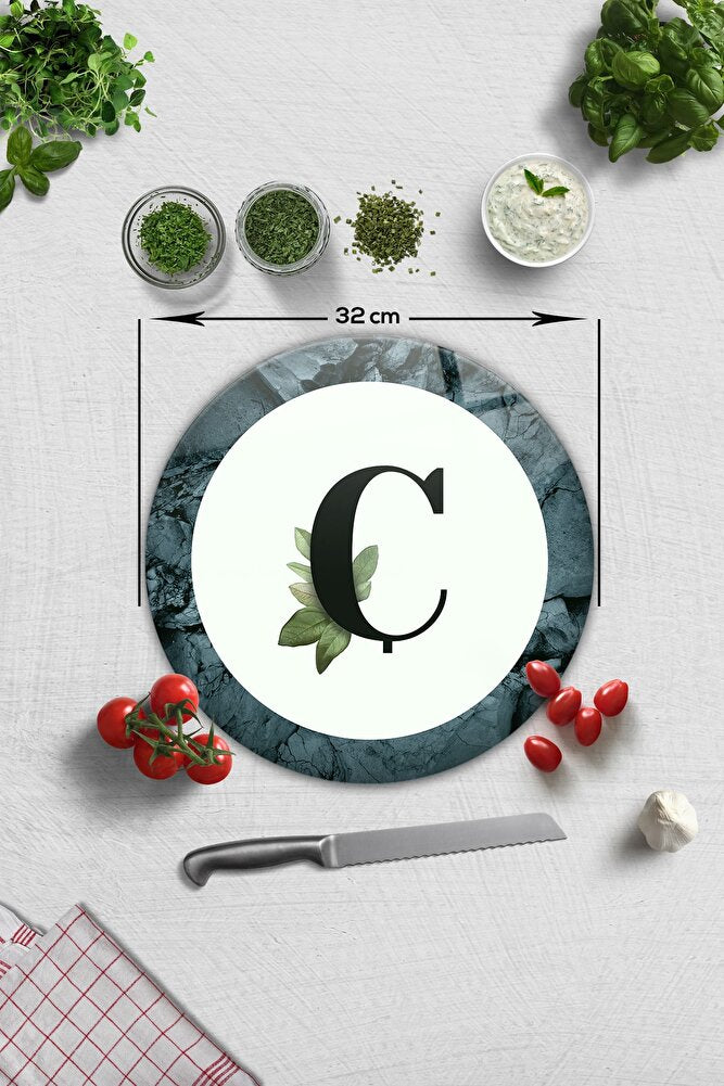 Cam Kesme Tahtası - Cam Kesme Tablası | Harfli Tasarım | Ç | Çap32cm