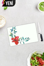 Çiçek Motifi Desenli | Cam Kesme Tahtası - Cam Kesme Tablası | Çap 32cm