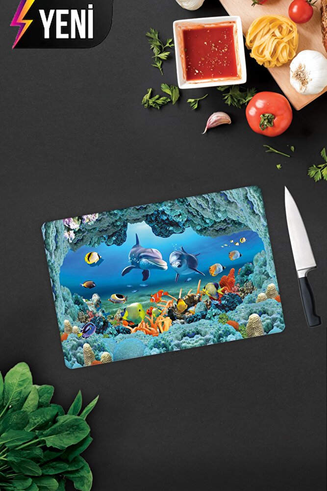 Akvaryum Desenli | Cam Kesme Tahtası - Cam Kesme Tablası | 20cm x 30cm