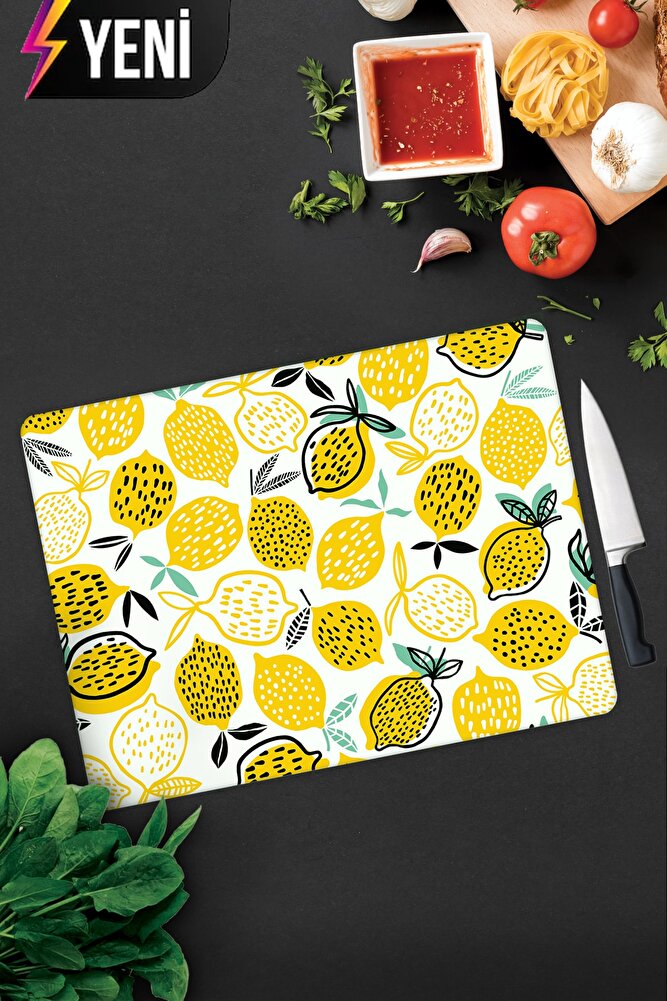 Sarı Limonlar | Cam Kesme Tahtası - Cam Kesme Tablası | 20cm x 30cm