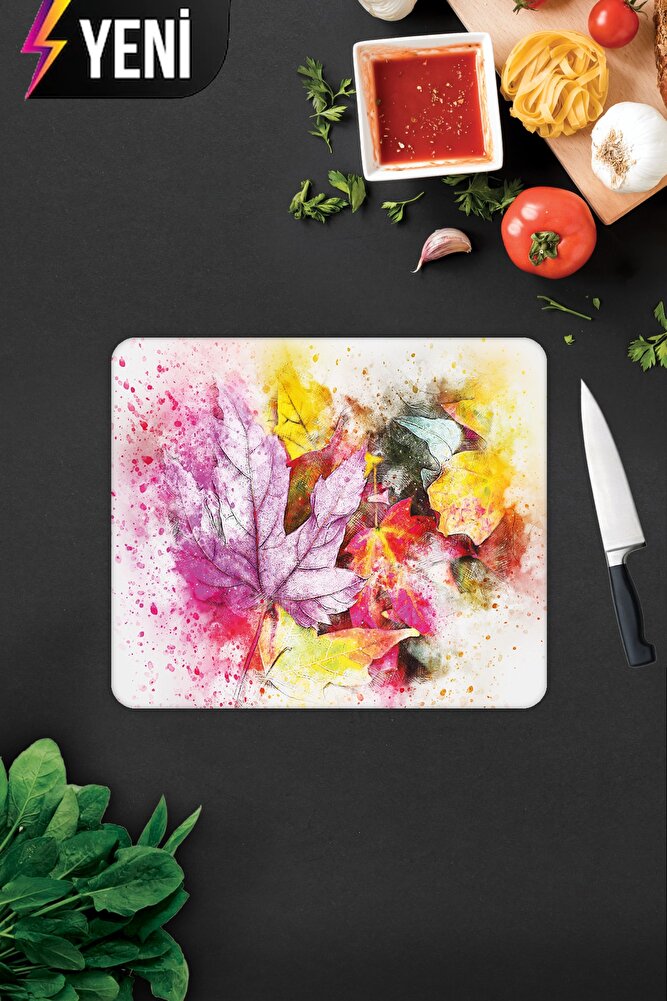 Renkli Sonbahar | Cam Kesme Tahtası - Cam Kesme Tablası | 29cm x 34cm