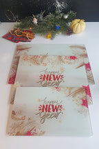Cam Kesme Tahtası - Cam Kesme Tablası | Happy New Year - Gold | 3'lü Takım