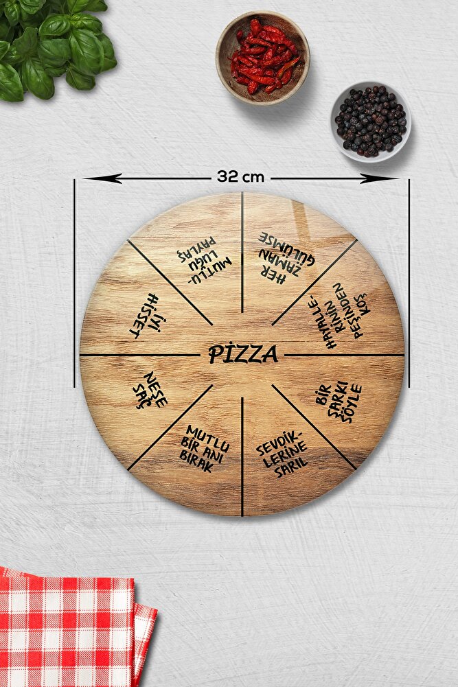 Pizza Servis Tabağı | Supreme Mermer | Mottolu Pizza Tabağı | Çap 32cm