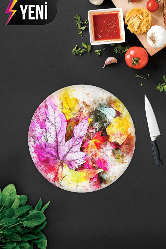 Renkli Sonbahar | Cam Kesme Tahtası - Cam Kesme Tablası | 29cm x 34cm